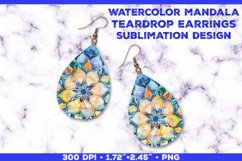 Watercolor Mandala Teardrop Earrings Sublimation Design Product Image 1