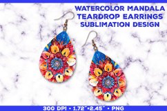 Watercolor Mandala Teardrop Earrings Sublimation Design Product Image 1