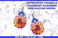 Watercolor Mandala Teardrop Earrings Sublimation Design Product Image 1