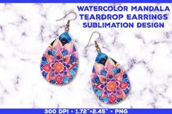 Watercolor Mandala Teardrop Earrings Sublimation Design Product Image 1