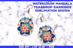 Watercolor Mandala Teardrop Earrings Sublimation Design Product Image 1