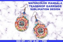 Watercolor Mandala Teardrop Earrings Sublimation Design Product Image 1