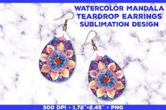 Watercolor Mandala Teardrop Earrings Sublimation Design Product Image 1