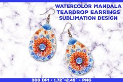 Watercolor Mandala Teardrop Earrings Sublimation Design Product Image 1