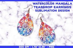 Watercolor Mandala Teardrop Earrings Sublimation Design Product Image 1