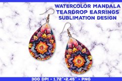 Watercolor Mandala Teardrop Earrings Sublimation Design Product Image 1