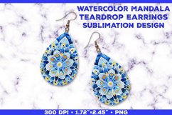 Watercolor Mandala Teardrop Earrings Sublimation Design Product Image 1