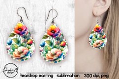 Colorful watercolor flowers sublimation teardrop earrings Product Image 1
