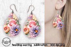 Watercolor flowers sublimation teardrop earrings Product Image 1