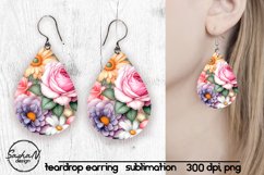 Watercolor flowers sublimation teardrop earrings Product Image 1