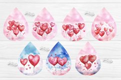 Valentine Teardrop earring sublimation design with watercolor Angels, flowers, Lips, Balloons, and hearts