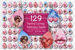 Valentine Teardrop earring sublimation design with watercolor Angels, flowers, Lips, Balloons, and hearts