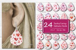 Valentine Teardrop earring sublimation design with watercolor Flower and hearts. Express your individuality, elevate your mood, and spread joy with these earrings. 