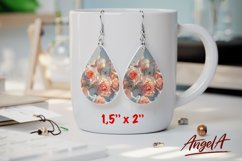 Flower sublimation teardrop earrings / 3d pink roses PNG Product Image 1