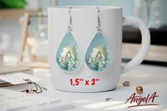 3d Flower sublimation teardrop earrings, white snowdrop PNG Product Image 1