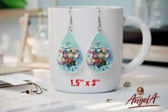 3d Flower sublimation teardrop earrings, spring tulips PNG Product Image 1