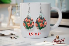 Flower sublimation teardrop earrings, spring pink tulips PNG Product Image 1