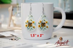3d Flower sublimation teardrop earrings / yellow flowers PNG Product Image 1