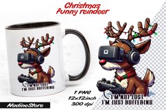 Funny Christmas reindeer Sublimation PNG. Product Image 1