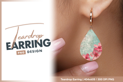 Pink blossoms on distressed turquoise Teardrop Earring Product Image 1