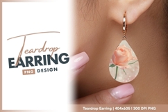 Soft Peach Rose with Water Droplets teardrop earring Product Image 1
