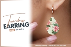 Vintage Pink Roses with Green Leaves on teardrop earring Product Image 1