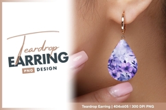 Watercolor Purple Flowers and Leaves teardrop earring Product Image 1