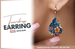 Watercolor Floral Pattern with Orange Pink teardrop earring Product Image 1