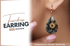 Gold and gray ink flower abstract Teardrop Earring Product Image 1