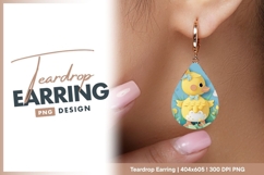 Cartoon Duck with Bows and Flowers on Blue teardrop earring Product Image 1