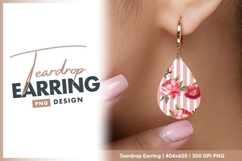 Pink Peonies On Striped teardrop earring png Product Image 1
