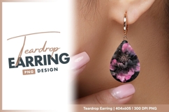 Abstract pink and black flower galaxy art Teardrop Earring Product Image 1