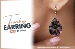 Black floral art with pink splatter Teardrop Earring Product Image 1