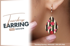 Pink Peonies On Striped Teardrop Earring Png Product Image 1