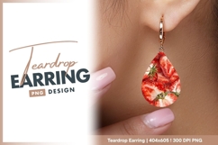 Strawberry Teardrop Watercolor Earring Png Design Product Image 1