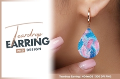 Pink And Blue Feather Pattern Teardrop Earring Png Product Image 1