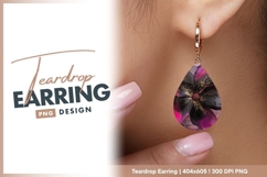 Black pink flower with gold accents texture Teardrop Earring Product Image 1