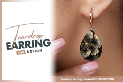 Abstract flower with gold accent on black Teardrop Earring Product Image 1