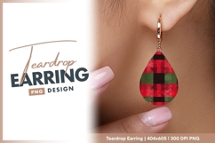 Red green plaid textured buffalo check Teardrop Earring Product Image 1