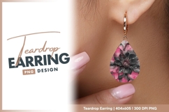Abstract pink black silver floral artwork Teardrop Earring Product Image 1
