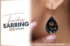 Black flower gold accent teardrop earring png Product Image 1