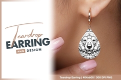 Bear head with floral border line art teardrop earring Product Image 1