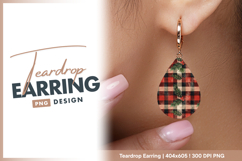 Festive plaid pattern with berries and pine Teardrop Earring Product Image 1
