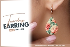Watercolor peonies pattern on teal teardrop earring Product Image 1