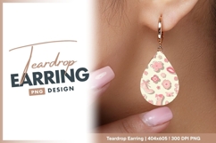 Pink baby shoes and flowers pattern teardrop earring png Product Image 1