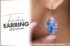 Pink and blue alcohol ink floral teardrop earring Product Image 1