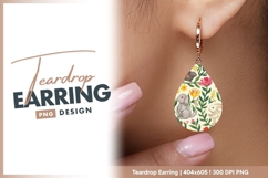 Whimsical rabbit and floral pattern teardrop earring png Product Image 1