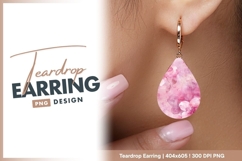 Pink flowers watercolor background teardrop earring png Product Image 1