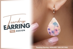 Watercolor floral illustration in pink teardrop earring Product Image 1