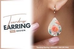 Two peach roses watercolor style teardrop earring png Product Image 1